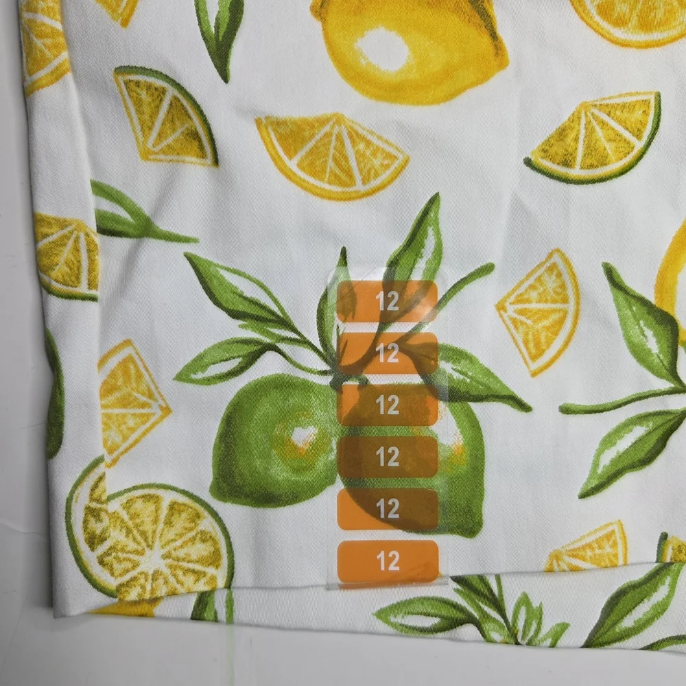 Isaac Mizrahi NWT Lemon Lime AOP Tailored Shorts Stretch Vibrant Tropical 12
